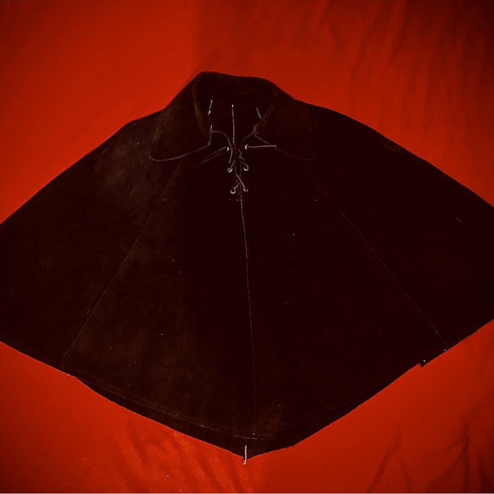 70s Vintage Boho Hippie Leather Poncho Shawl Brown Medium M Vtg Jacket